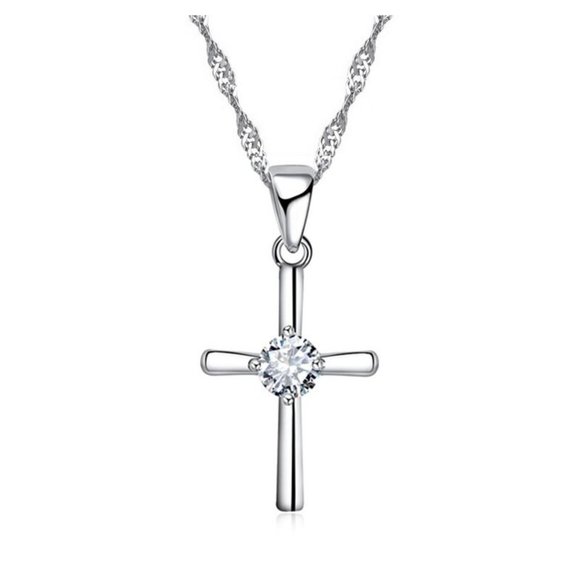 💎 NEW 💎 Cross 925 Sterling Silver Earrings And Necklace Set Bundle - Picture 4 of 8
